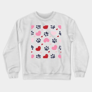 Plaid pink red hearts and doodle paw print Crewneck Sweatshirt